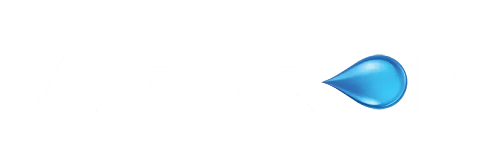 AIRDROP Water logo with holographic blue drop icon